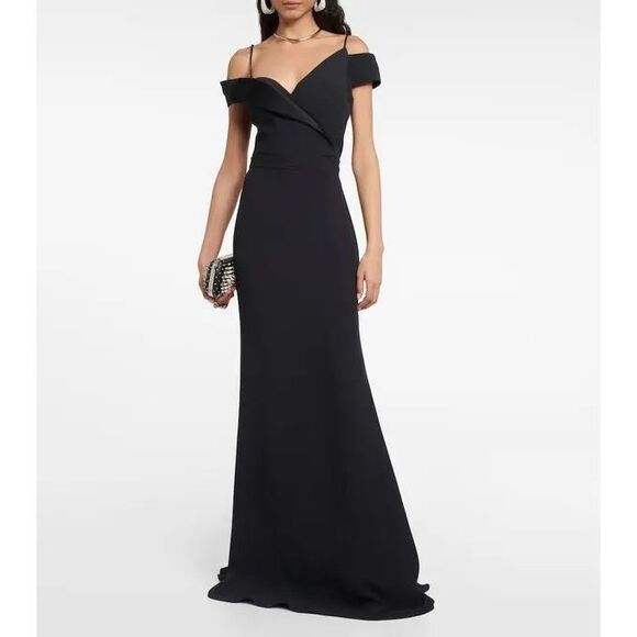 Alexander McQueen Drape Off-The-Shoulder Side Slit Gown - Picture 1 of 11
